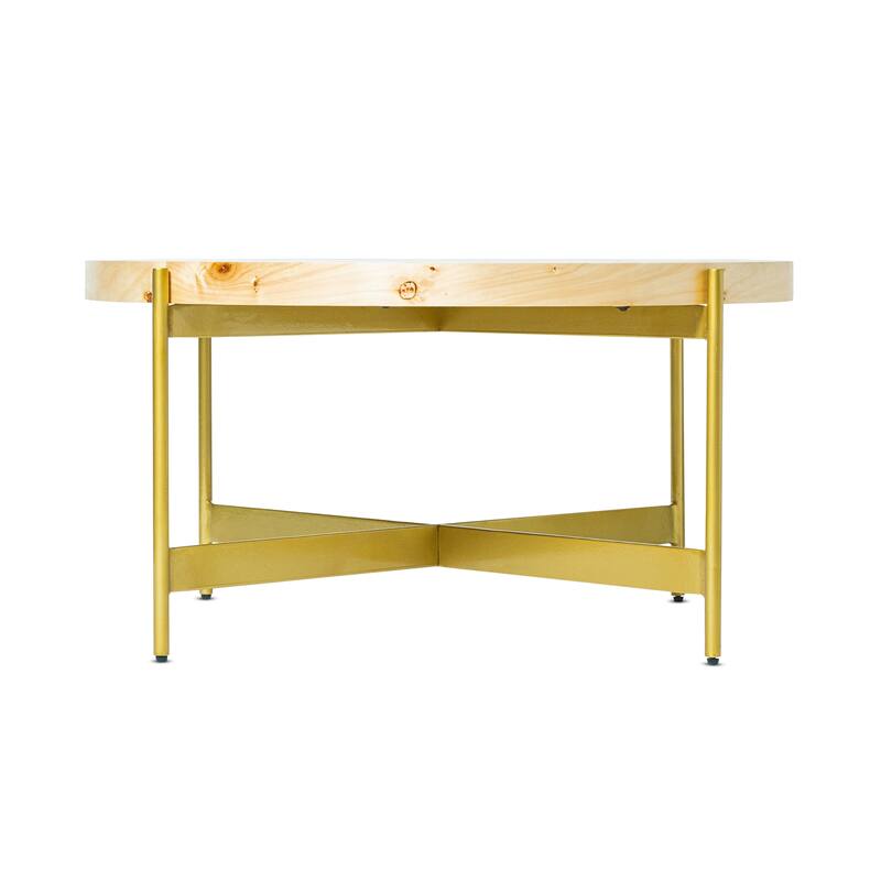 Eliana Round Burl Wood & Metal Coffee Table by Sevita - 36" Diameter x 18" H