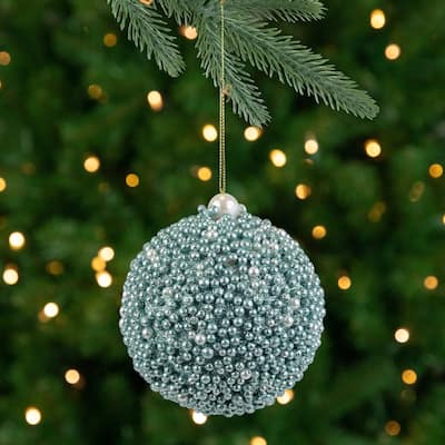 4" Seafoam Green Glitter Beaded Christmas Ball Ornament
