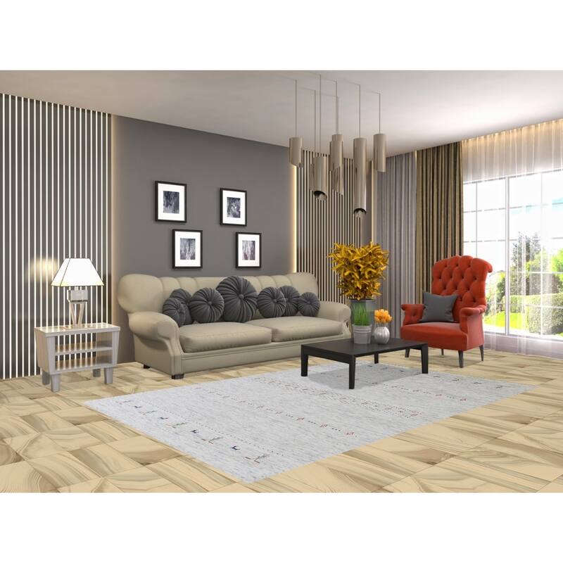 Hand Knotted Oriental 100% Wool Carpet Tribal Animal Pictorial Beige & Ivories Gabbeh Area Rug - 7' 11'' X 5' 2''