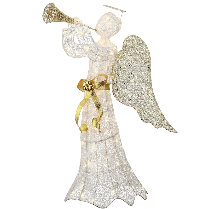 National Tree Company 51 in.Trumpeting Gold and White Angel with Warm White LED Lights - 51 in