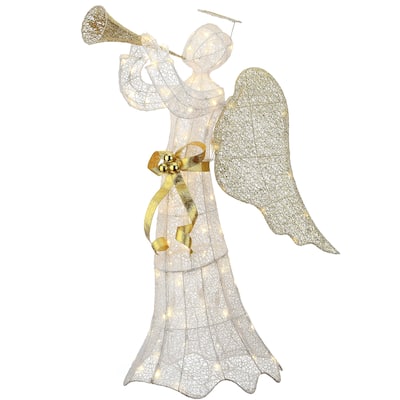 National Tree Company 51 in.Trumpeting Gold and White Angel with Warm White LED Lights - 51 in