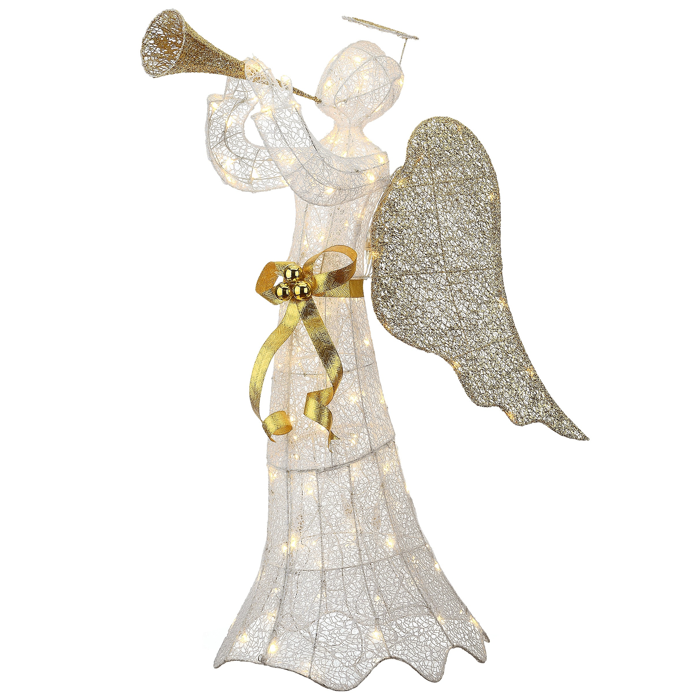 National Tree Company 51 in.Trumpeting Gold and White Angel with Warm White LED Lights - 51 in