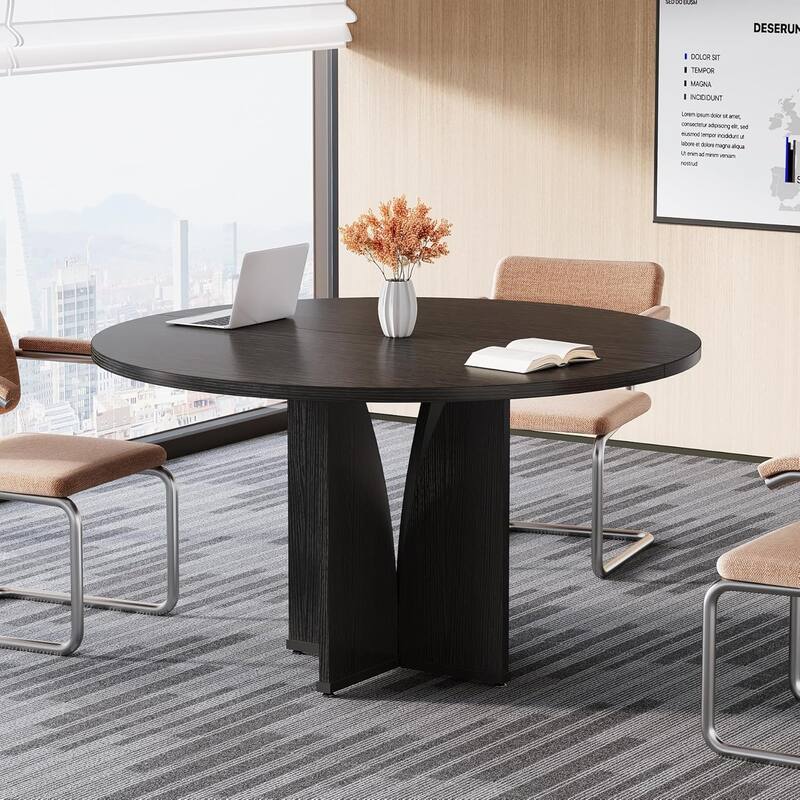39" Round Conference Table for 4 Modern Wooden Meeting Table with Sturdy Base for Office/Training/Negotiation/Conference Room