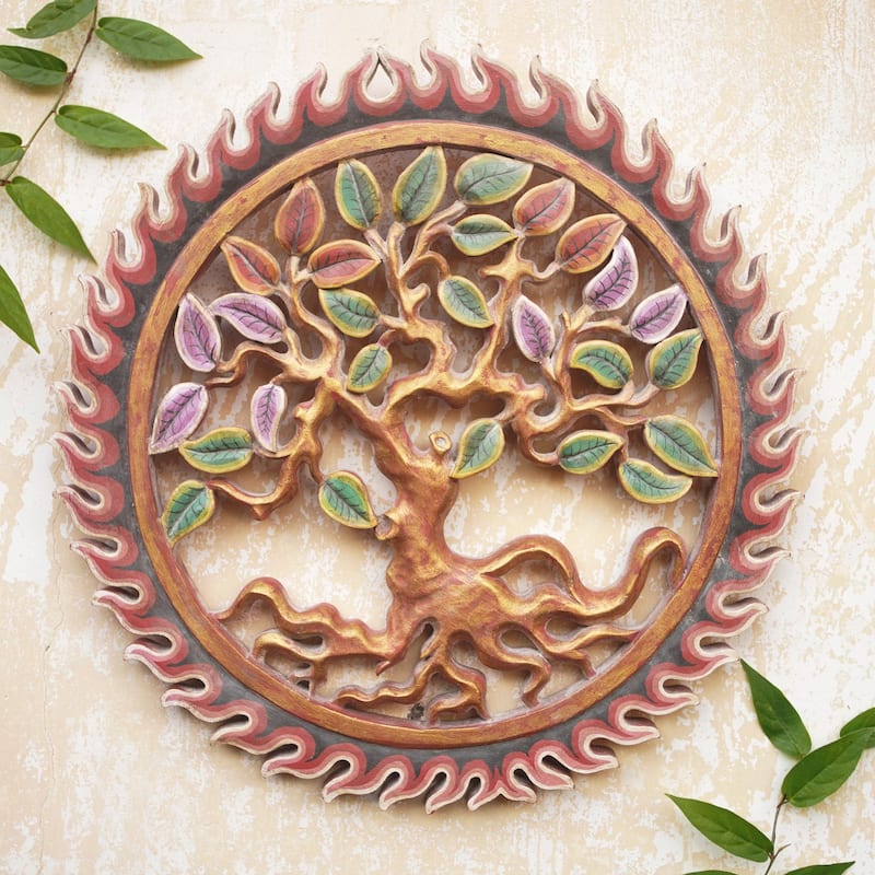 Novica Handmade Lush Banyan Wood Relief Panel