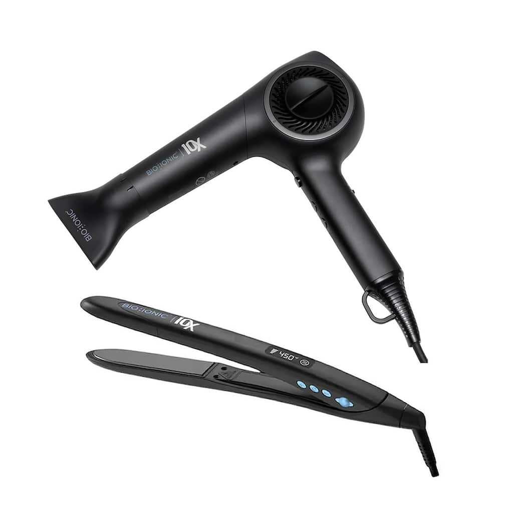 BIO IONIC NEW and Imporoved 10x Ultralight Speed Dryer and 10x Pro Vibrating Plate Styling Iron 1 Inch