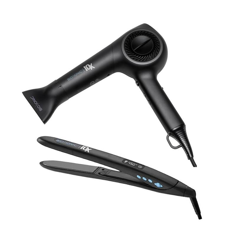 BIO IONIC NEW and Imporoved 10x Ultralight Speed Dryer and 10x Pro Vibrating Plate Styling Iron 1 Inch - Black