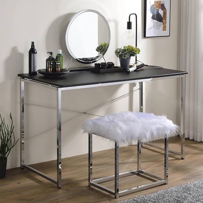 Rectangular Desk with Metal Frame - Black and Chrome