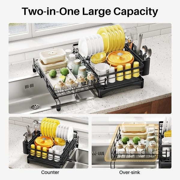 Plate Rack FENGZIZH 2 Tier Dish Drainer Rack With Drip Tray, Stainless ...