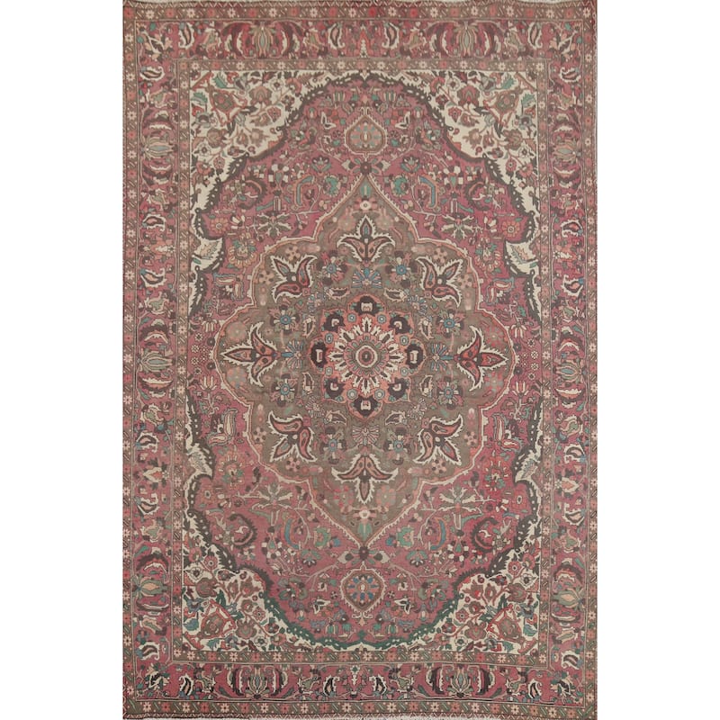 Pink Floral Bakhtiari Persian Vintage Rug Hand-Knotted Wool Carpet - 7'1"x 9'7"