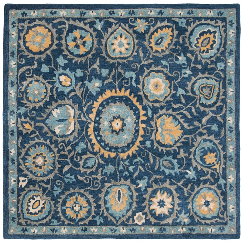 SAFAVIEH Handmade Heritage Zaynah Traditional Oriental Wool Rug - 6' Square - Navy/Gold