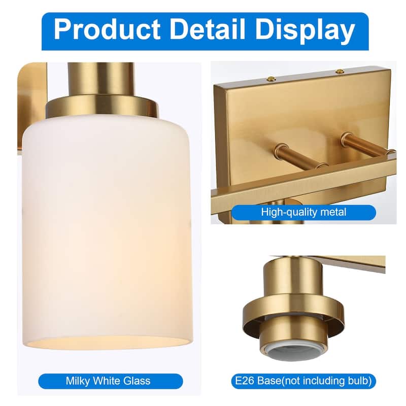 6-Light Bathroom Light Fixtures Brushed Brass 6-Light Bathroom Vanity Light, Bathroom Lights Over Mirror with Milky Glass Shade