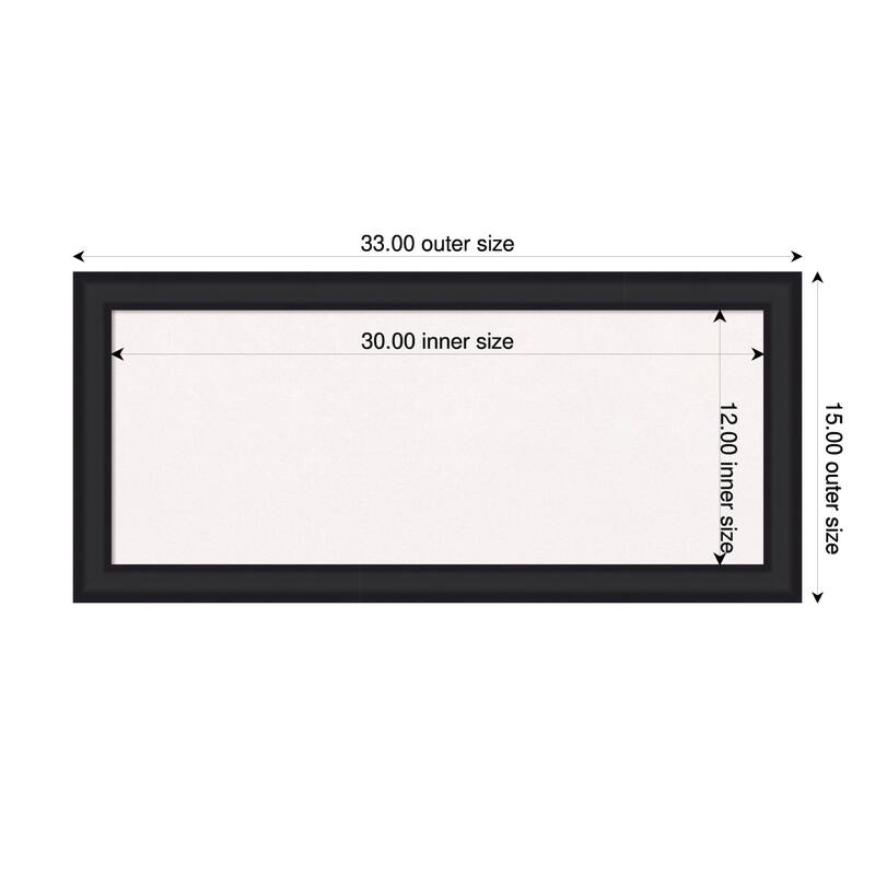 Oliver Black Narrow Wood Framed Cork Board - Bulletin Board, Organization Board, Pin Board - White - 33 x 15 in