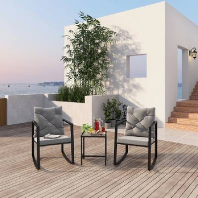 3 Pieces Patio SetModern Rocking Chair Furniture Sets Clearance Cushioned Chairs Conversation Sets with Coffee Table