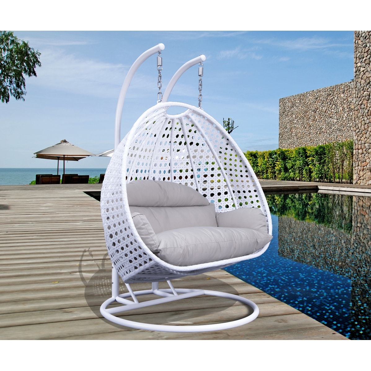 Leisuremod wicker 2 person double hanging swing egg online chairs patio indoor outdoor use lounge chair