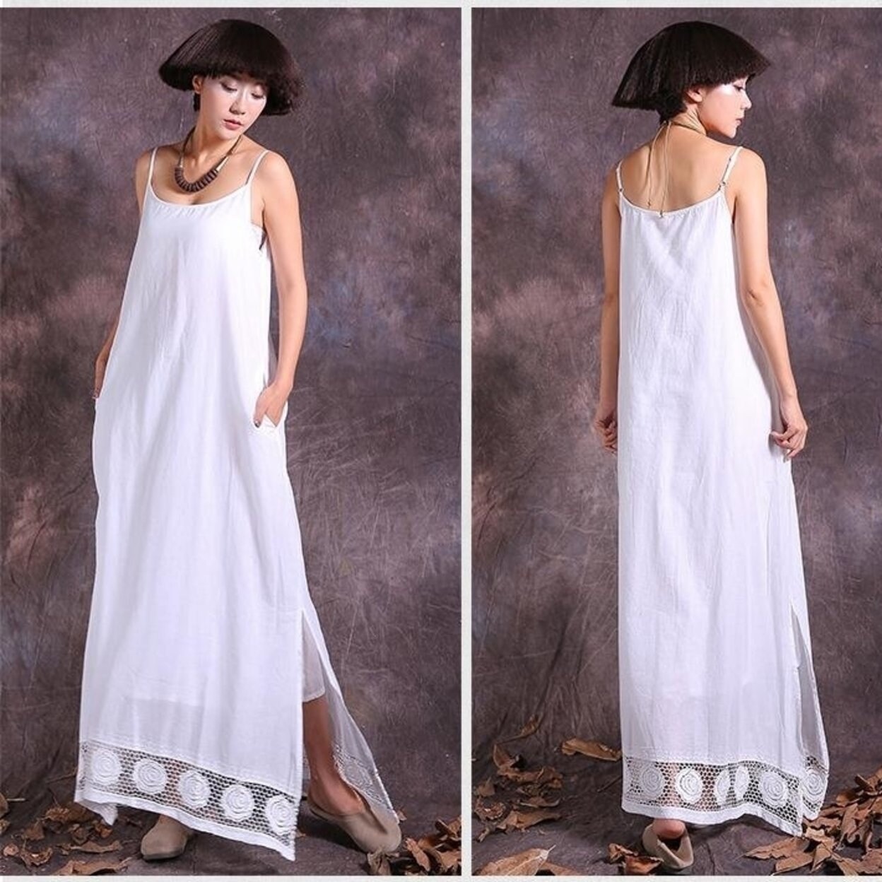 Shop Sleeveless Spaghetti Strap Dresses For Female Women Do Old Cotton Linen Long Dress Vintage Clothing 970623 Overstock 27108462