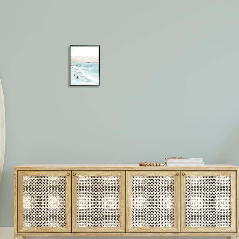 Stupell Surfing Shoreline Sea Waves Foggy Mountains Framed Wall Art, Design by Grace Popp - Blue