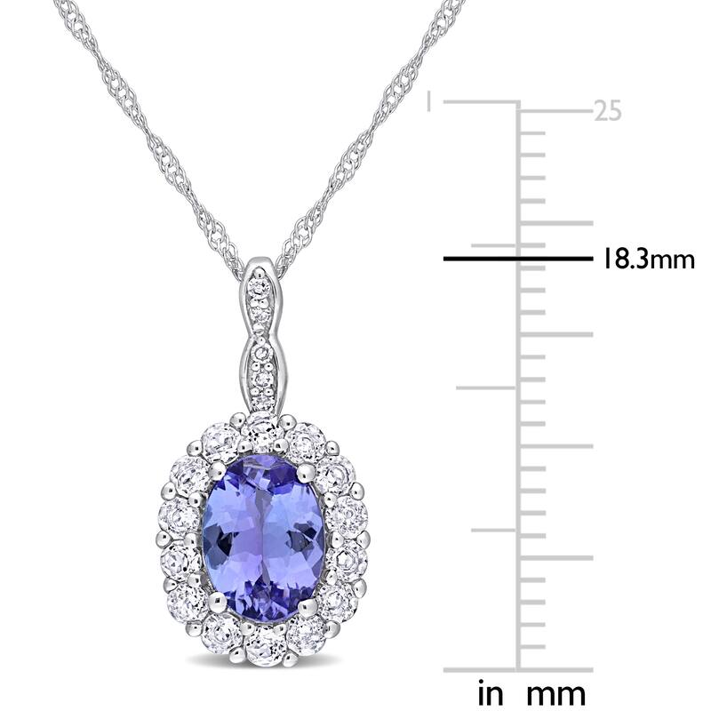Miadora 14k White Gold Oval-cut Tanzanite White Topaz & Diamond Accent Halo Necklace