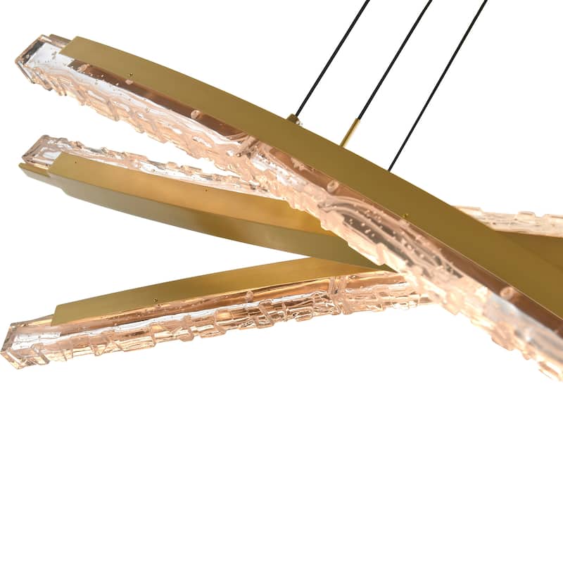 Saber Integrated LED 50in Brass Chandelier with Handcrafted Glass