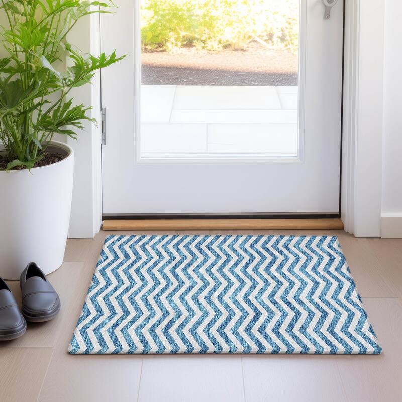Premium Washable Super Soft Modern Chevron Mayfield Rug - Teal - 1'8" x 2'6"