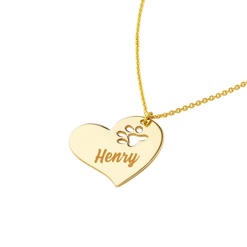 Curata Solid 14k Yellow Gold Slanted Love Heart With Cut Out Paw Adjustable Necklace,18"