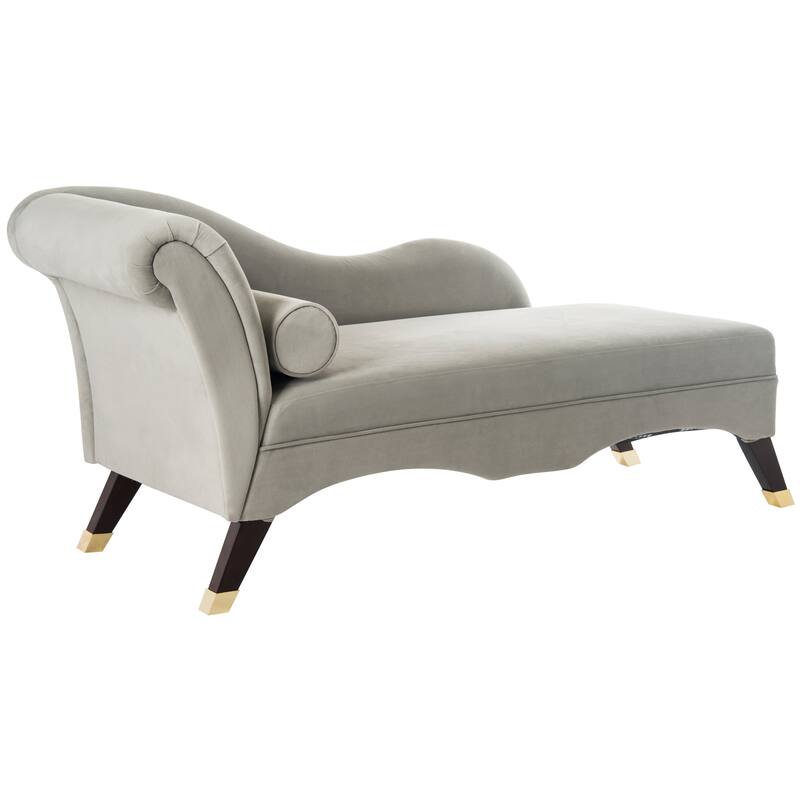 SAFAVIEH Mid-Century Modern Caiden Velvet Grey Chaise with Pillow - 63" x 27.5" x 30"