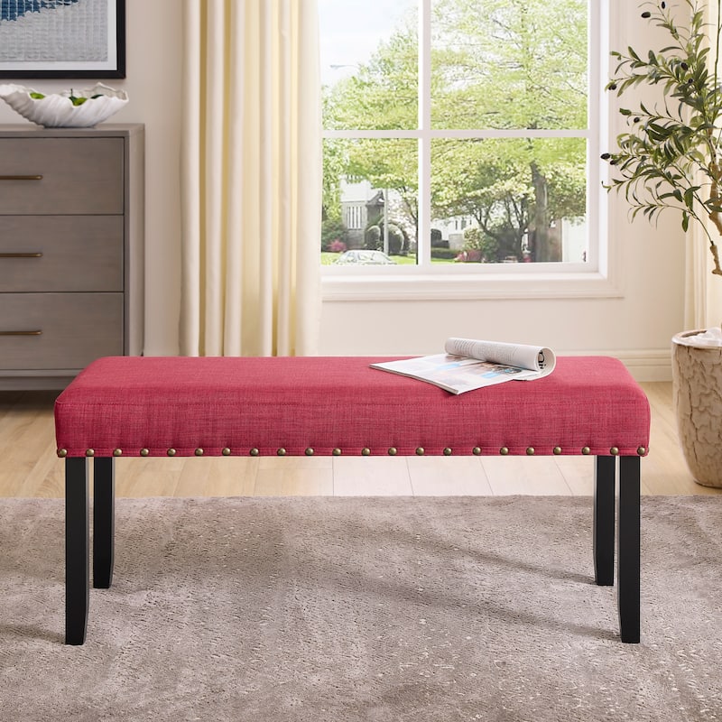 Roundhill Furniture Biony Fabric Dining Bench with Nailhead Trim