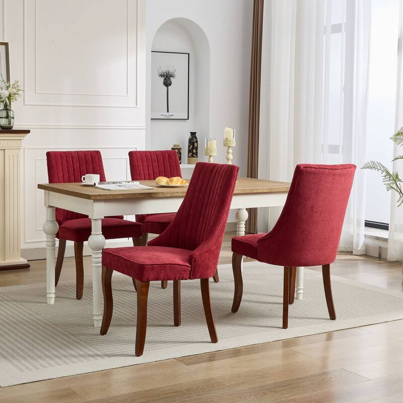 Dining Chairs Set of 2, Upholstered Accent Chair for Dining Room with Solid Wood Legs - WINE RED