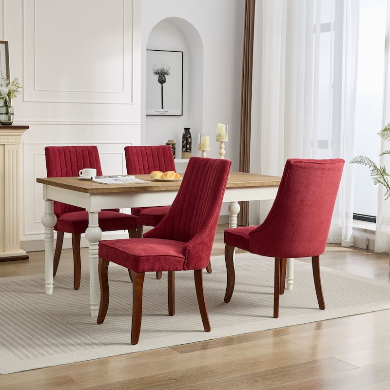 Flocking Linen Upholstered Dining Chairs with Curved Wood Legs, Set of 2