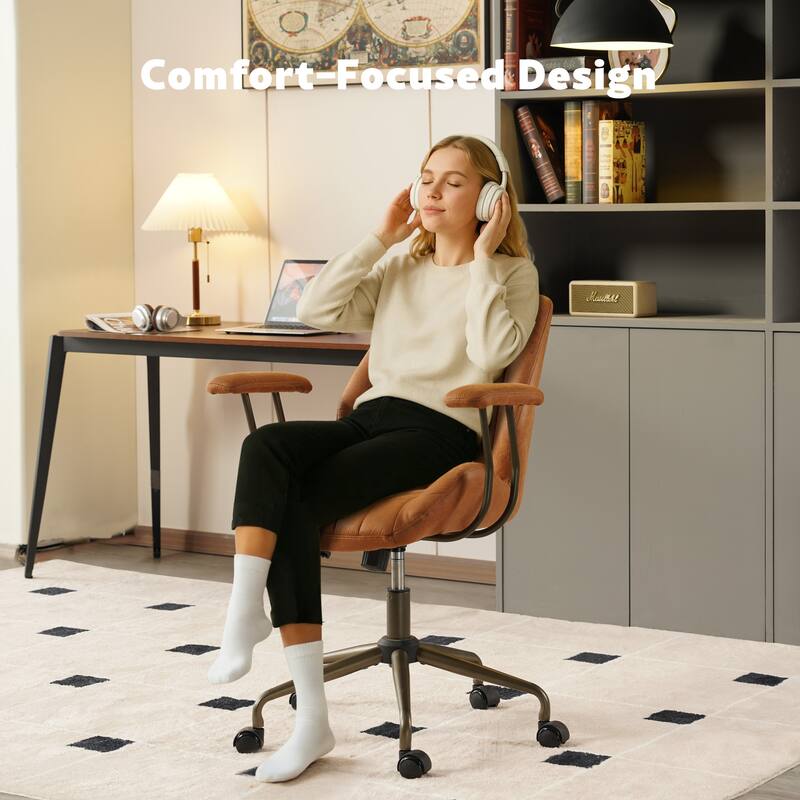 XIZZI Vintage Suede Fabric Office Chair with Armrests and Swivel Base