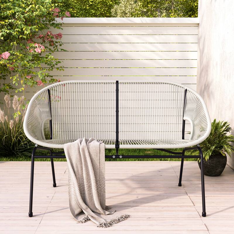 Roomfitters Condessa Outdoor Wicker Loveseat with Hammock Weave, Modern