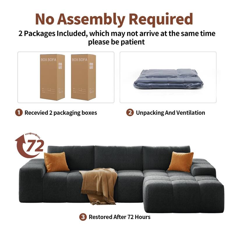 Modular Sectional Sofa with L-Shape Chaise Lounge, High-Density Foam Boneless Cloud Couch, Deep Seat Sofa with 3 Pillows