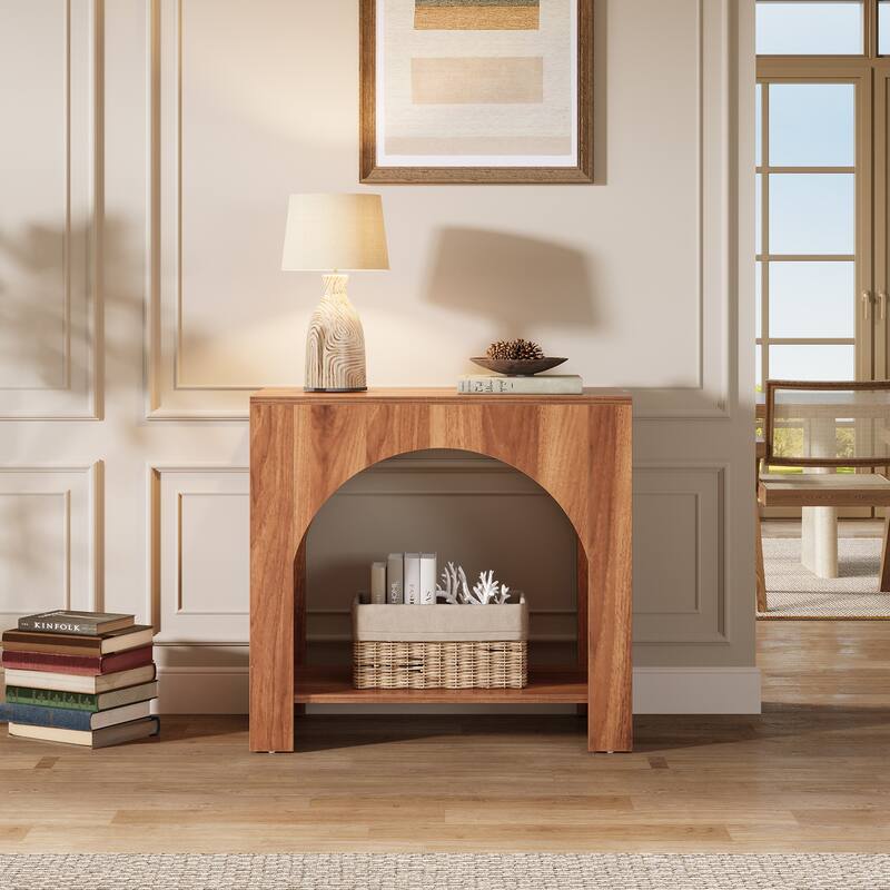 Rustic Wood End Table 2 Tier Side Table with Storage for Living Room