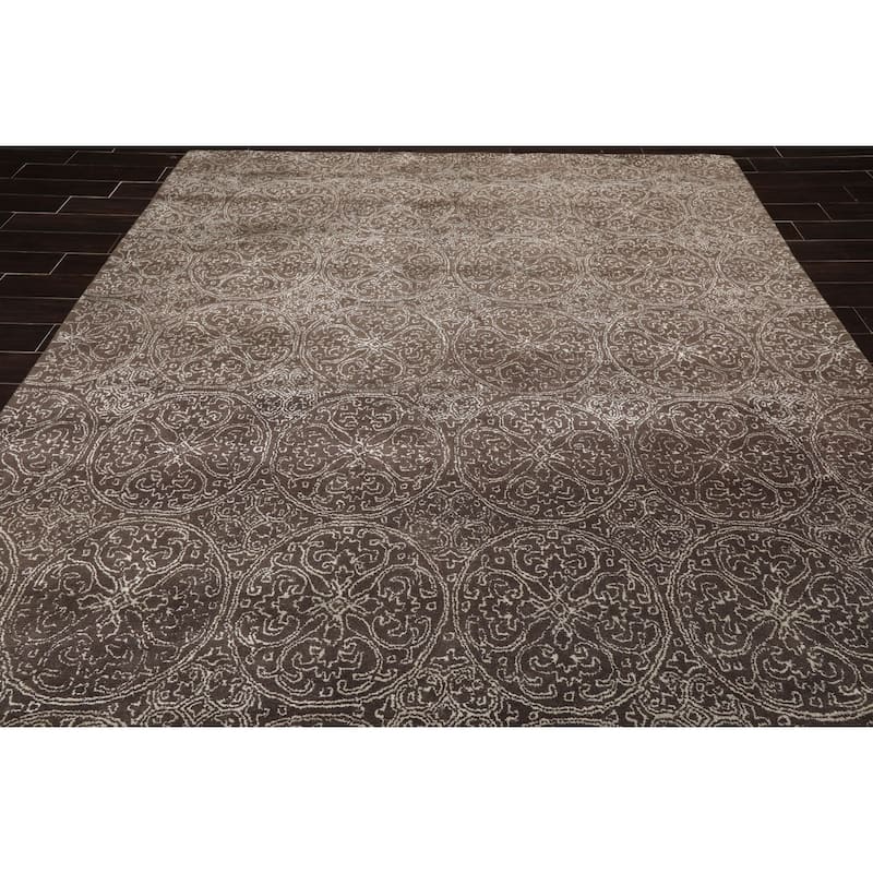 8x10 Hand Tufted Hand Made Wool & Art Silk Patterned Designer Transitional Oriental Area Rug Brown,Beige Color - 8' x 11'
