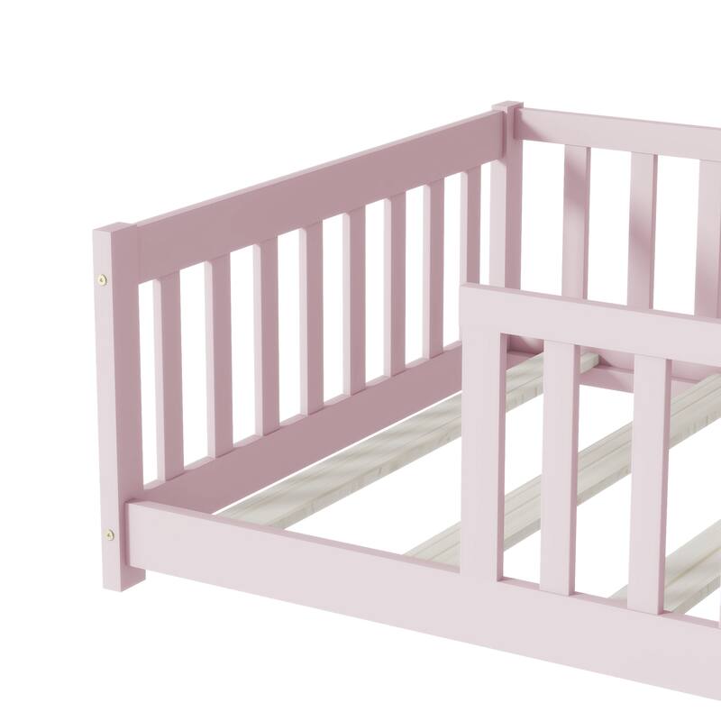 Safe and Fun Floor Bed with Fence for Kids