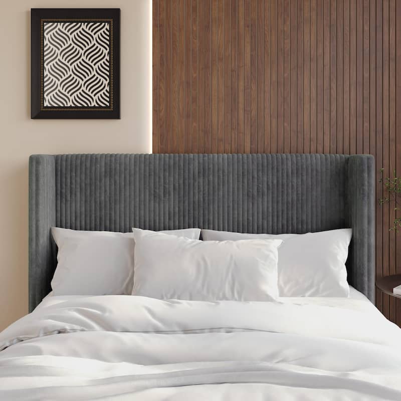 Clayfell Lenox Upholstered Wingback Headboard, Soft Corduroy, Easy to Assemble - Grey - Full
