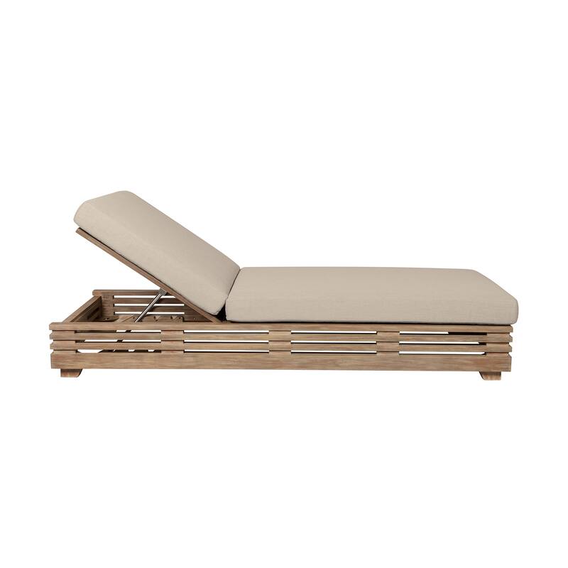 Vivid Outdoor Patio Adjustable Chaise Lounge Chair in Eucalyptus Wood with Olefin Cushions