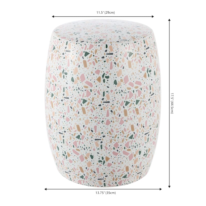Lula 17.5" Terrazzo Ceramic Garden Stool, White/Pink, by JONATHAN Y