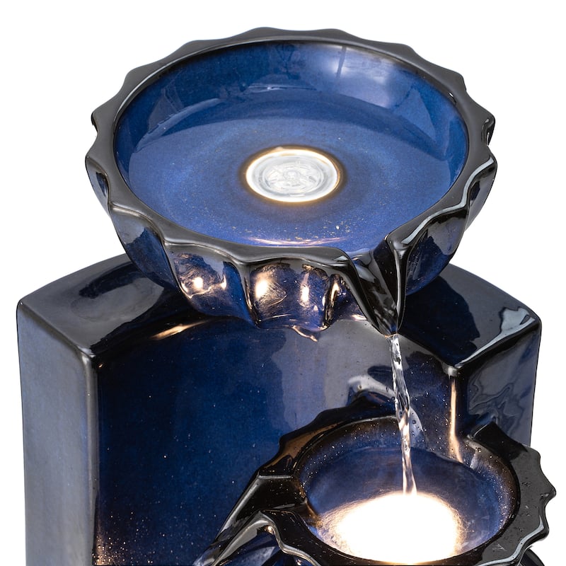 Glitzhome 27"H/35"H 3-Tier or 4-Tier Embossed Pattern LED Ceramic Pots Fountain
