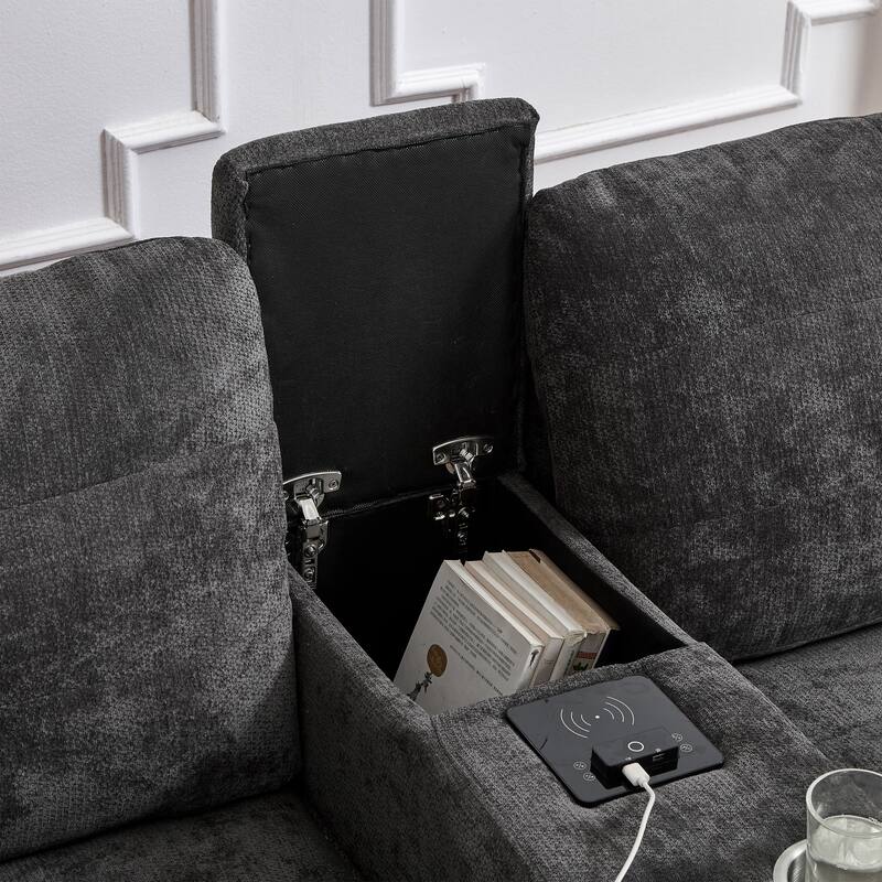 126" U-Shaped Sectional Sofa with Storage Ottomans & Bluetooth Speakers - Modular Couch with LED Lights, Console