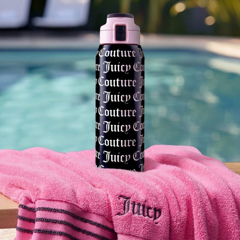 Juicy Couture Glam Getaway Hydration Stainless Steel Tumbler with Flip Top Lid