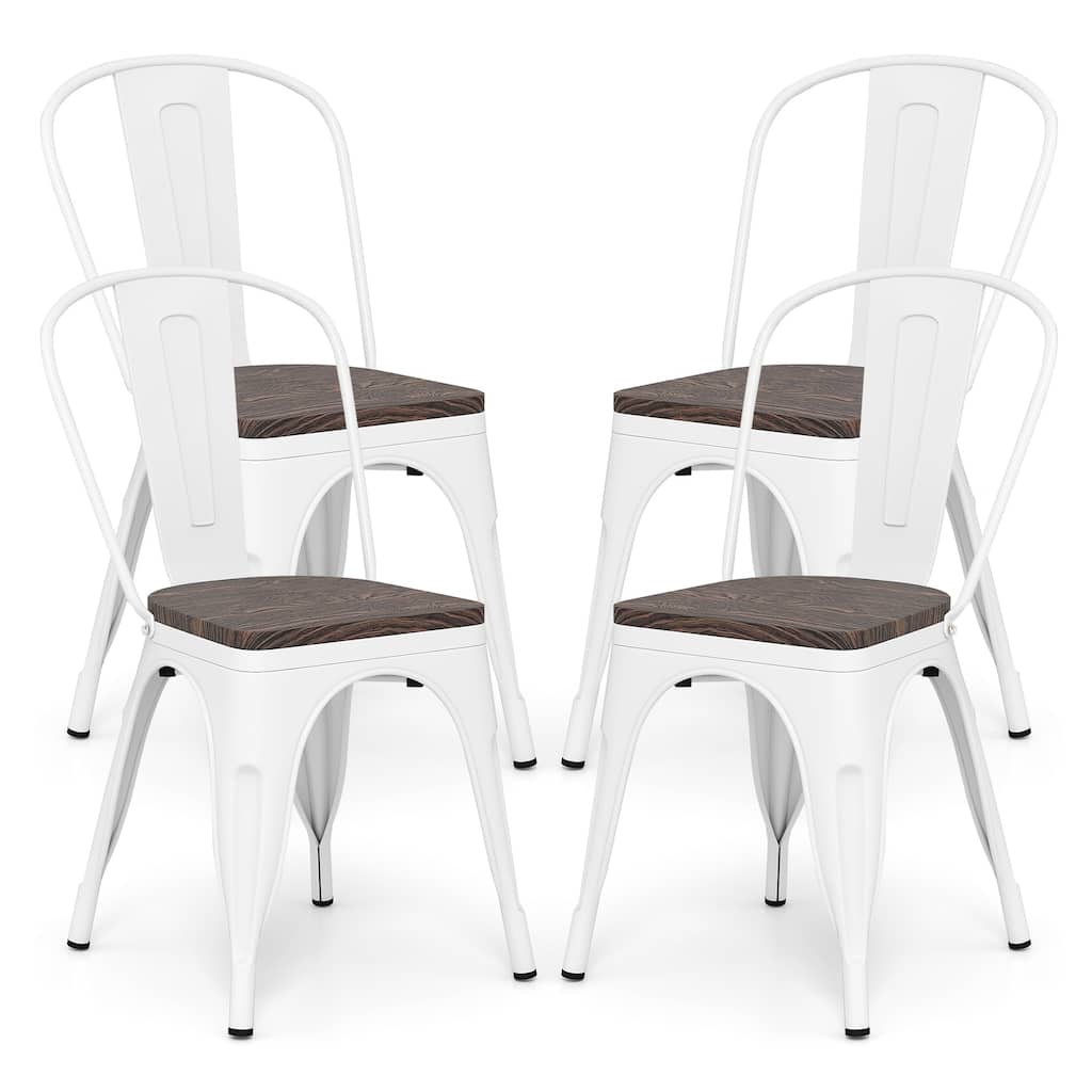 Gymax Metal Dining Chairs Set of 4 w/Wood Seat & Removable Backrest