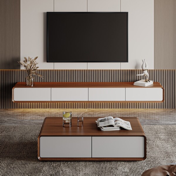 Floating Modern TV Stand for Living Room Wall Mounted Entertainment Center with Storage Drawers Solid Wood Fully Assembled On Sale Bed Bath Beyond 36858389