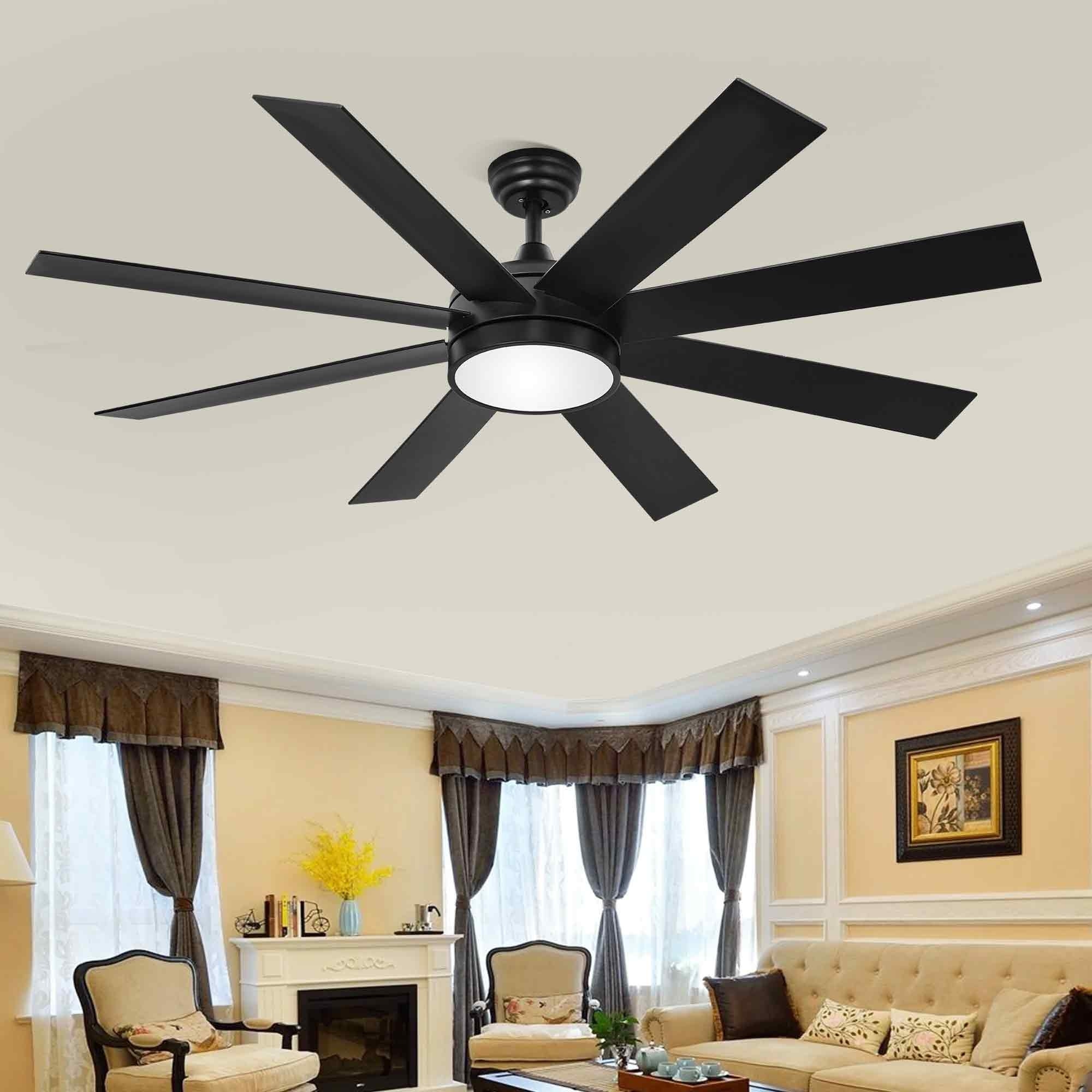 DingLiLighting 60" Ceiling Fan With Light And Remote Control, 8-Blade Industrial Ceiling Fan, Indoor Outdoor Ceiling Fan For Livingroom, Bedroom,Covered Patios Porch, Grey