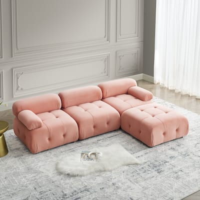 Cake-like Modular Couch Velvet L-shaped Sectional Sofa with Chaise, DIY Combination Seats & Ottoman Set of 4 for Living Room