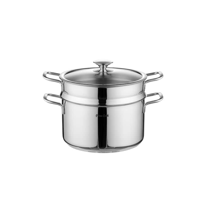 Prime Cook Stainless Steel 6.4 qt Stock / Steamer Set with Glass Lid