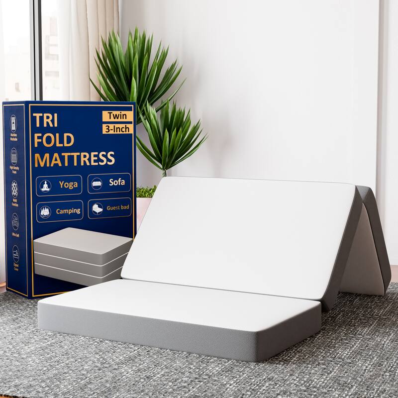 ONETAN, Folding Mattress, 3", 4" & 5" Gel Memory Foam Portable Tri-fold Mattress. - Twin - 3-Inch