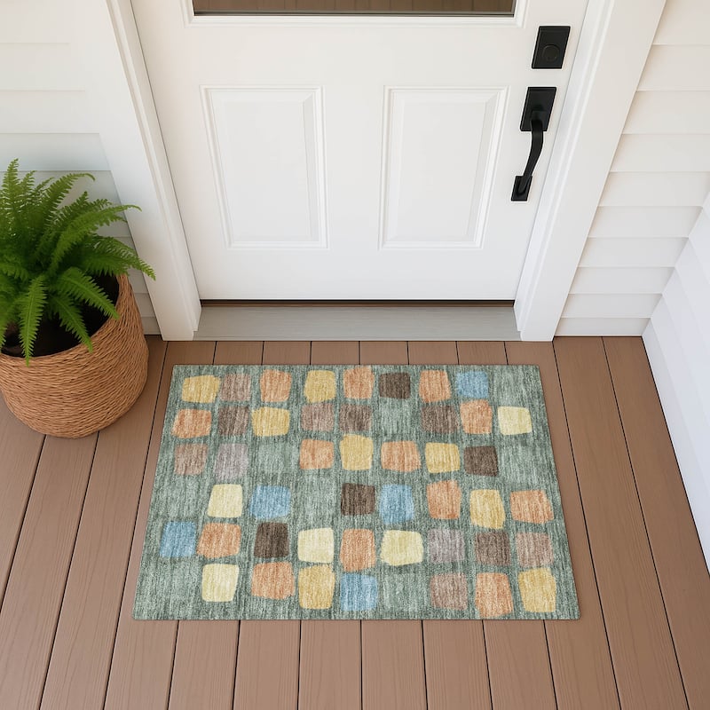 Machine Washable Indoor/ Outdoor Casual Hoppy Chantille Rug - Basil - 1'8" x 2'6"