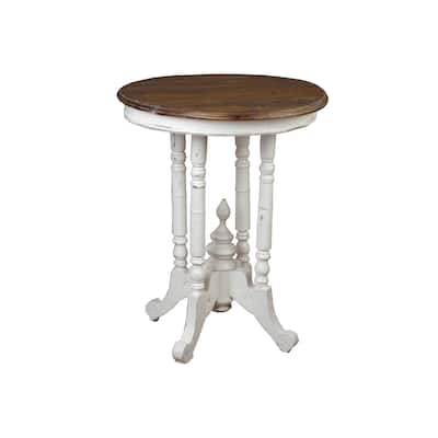 Round End Table Solid Wood Accent Table Distressed Finish Fully Assembled Small Space Table - 25.25