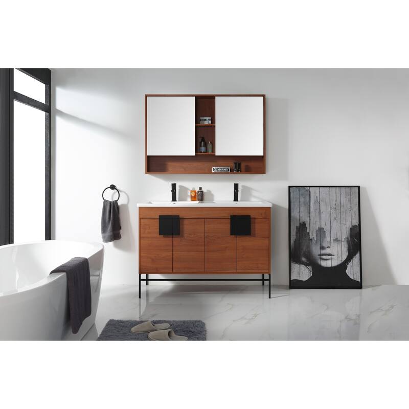 Modern Bathroom Vanity Set, Vitreous China Double Sink Top 48"