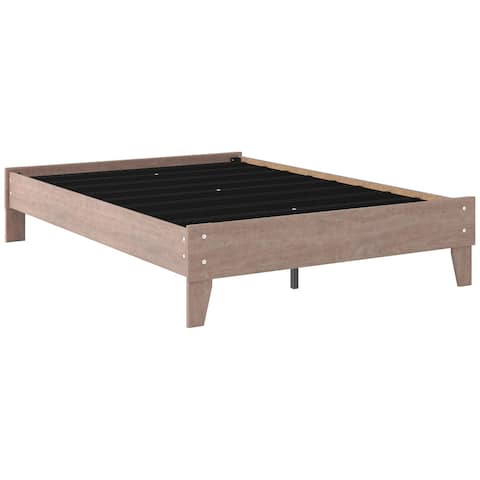 Platform Style Full Size Bed with Slatted Frame, Brown